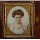 Victorian hand embellisher ambrotype portrait of a lady, 9.5 x 8.5cm approx