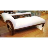Edwardian chaise longue with cream colour upholstery, 185cm long approx