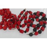 Three red coral necklaces (one broken)