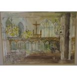 Artist unknown, water colour cathedral interior, signed lower left, 27 x 38cm approx