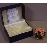 Halcyon days enamel "roses" trinket box commemorating Her Majesty Queen Elizabeth, in original