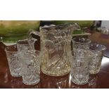 Australian Waratah glass jug & 6 glasses jug rim cracked