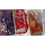 Boxes of various agate, coral and amethyst suitable for jewellery making