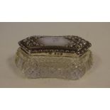 Crystal & Sterling silver lidded box hallmarked Birmingham 1906, 10 cm long