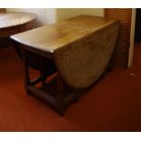 Large antique oak drop leaf table with 2 drawers, 136cm long, 74cm high