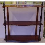 Vintage mahogany wall mounted shelves of three tiers, W61cm X D21cm X H65cm approx