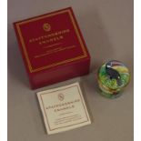 Staffordshire enamel "Toucan" lidded trinket box in original box, H4.5cm approx
