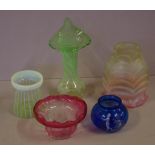 Quantity of Victorian glass ware to include ruby, vaseline and Mary Gregory (total 5 pieces)