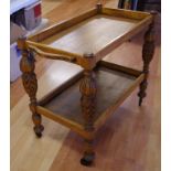 Vintage carved timber gothic style tray mobile W93cm X D50cm X H79cm approx