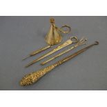 Quantity of silver collectables to include swivel stick, meat skewer, candle snuffer, and other