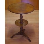 Walnut 2 tier pedestal lamp table 49cm diameter, 67cm high