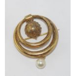 18ct vintage brooch with pearl and gold ball weight: 6.1 grams