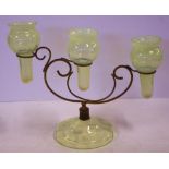 Antique vaseline glass graduated epergne 31cm wide, some chips