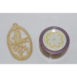 Enamel box and a vintage ivory pendant