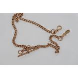 9ct rose gold fob chain with t-bar and additional rings for fobs etc, weight: approx 21.8 grams,