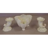 Royal Worcester shell vase & two cornucopia vases H8cm approx