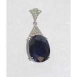 18ct white gold, sapphire (12.13ct) pendant with diamonds (11pts), weight: approx 4.24 grams,