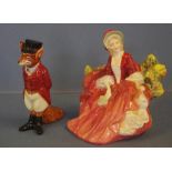 Royal Doulton 'Lydia' figurine HN1908, 12cm high approx, together with Royal Doulton fox figurine,