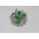 14ct white gold emerald & diamond cocktail ring (stones missing), weight: approx 7.4 grams, size: