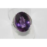 14ct white gold, amethyst and diamond ring weight: approx 5.17 grams, size: O/7