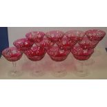 Twelve Bohemian ruby flash cut crystal champagne glasses