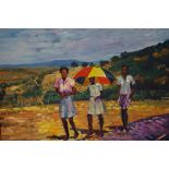 Muriel Cecy, Images of South Africa oil on board, signed lower right, 95cm x 100cm approx.