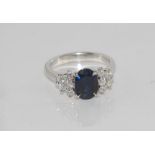 18ct white gold, Inverell sapphire & diamond ring set with 2.18ct sapphire and 10 diamonds TDW=0.