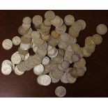 Quantity of Australian pre-decimal silver coins predominately sixpences & threepences, 300g approx.