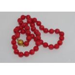 Red coral bead necklace (beads approx 8mm) with magnetic clasp, size: approx 49cm length