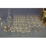 Fifty eight pieces of Orrefors glass ware to include 12 red wine glasses, 12 white wine glasses, 8