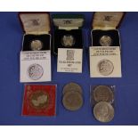 Two UK silver proof one pound coins, 1983, in original boxes, together with a Falkland Islands