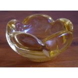 Daum Nancy pale yellow glass bowl (France) signed with Cross of Lorraine, 14cm wide