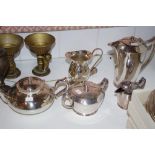 Three piece Art Deco coffee service together with Perfect tea pot