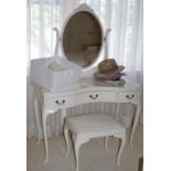 Queen Anne Style painted dressing table with stool
