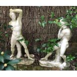 Two carved marble figures of Grecian wrestlers (one a/f)