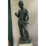 Arthur Fleischmann (1896-1990) bronze figure of a diamond worker, 133cm high, plus stand.