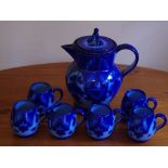 Portuguese pottery coffee set comprising coffee pot and six cups.