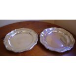 Pair of German 800 silver plates with gadrooned edges, 33cm diameter