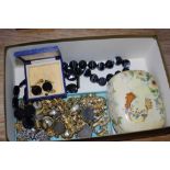 Quantity of vintage costume jewellery including two black stone necklace