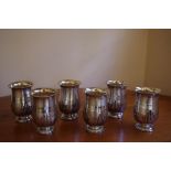 Set of six Indian 800 silver beakers 11.5cm high, approx 800gms