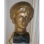 Arthur Fleischmann (1896-1990) Bust of a lady gilded metal on marble base. Signed at the back of the