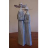 Lladro figure group of two nuns 32cm high