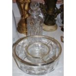 Crystal decanter and glass caviar dish