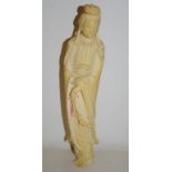 Good antique Japanese carved ivory figure losses to stand, and around base. 28cm high. NB Export