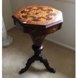 Victorian octagonal sewing table and contents