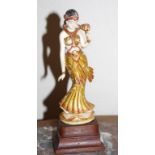 Vintage painted carved ivory Indian figure of a lady in golden dress, 13cm high. (not including