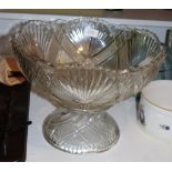 Large cut crystal punch bowl in two parts, chip to foot