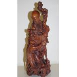Vintage Chinese carved figure of Shouxing the god of old age, with his prominent cranium and