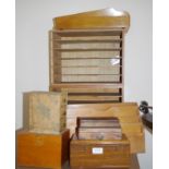 Quantity of wooden desk shelves and smal boxes