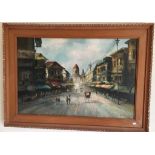 Large Phillipines oil painting, street scene 58 x 89cm